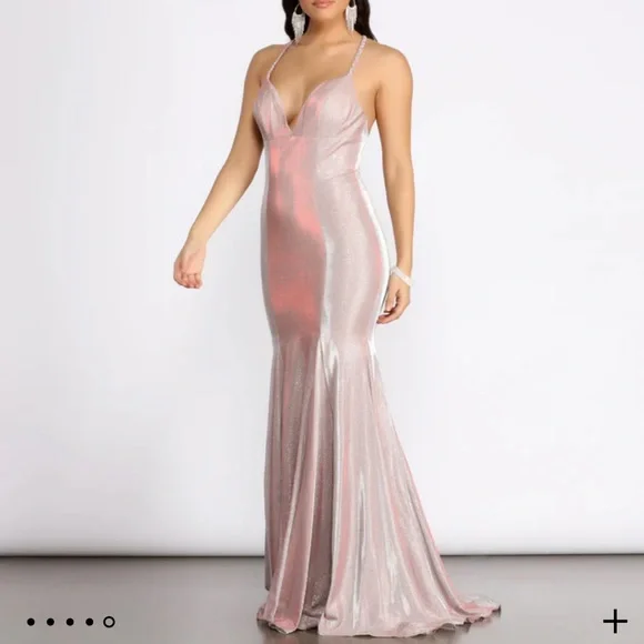 slim fit dress slacks Glitter Mermaid Sequins Mesh Split Pink Prom Dress PSK425 US2 / Pink main image 0